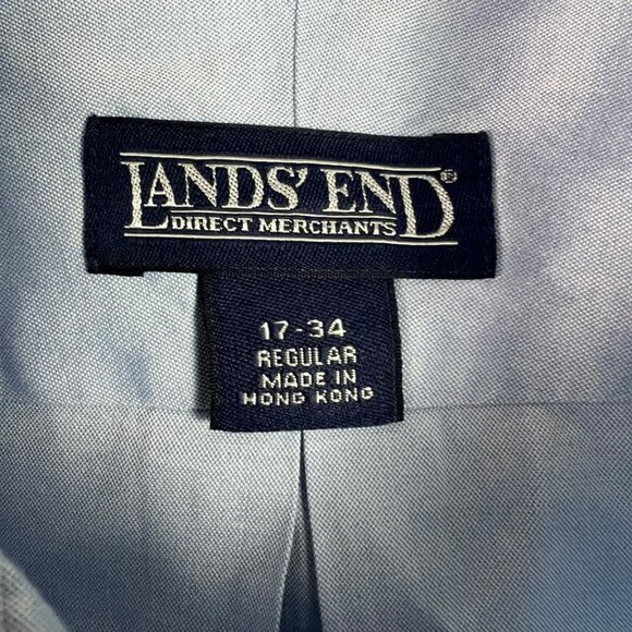 🟣🟣🟣 LAND'S END Men's Blue Collared Regular Fit Button Down Shirt Size 17-34 - Picture 3 of 7